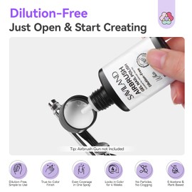 SAVILAND Advanced Dilution-Free Airbrush Gel Nail Polish: Non-Acetone 2 PCS 20ml White Airbrush for Nails Gel Airbrush Paint Kit Non-Toxic Castor Oil & VE for Ombre French Nail Salon Nail Art & Party