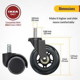 HOLKIE Office Chair Wheels Roller Blade Casters Computer Gaming Compatible with 1KEA ONLY 3 Inch, Replacement Rubber Wheels-Set of 5 for Hardwood Floors Desk Chair