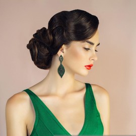 Canboer Fancy Emerald Green Rhinestone Dangle Drop Earrings Crystal Leaf Statement Earrings for Women Party Prom