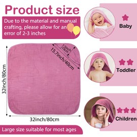 VitalCozy 6 Pcs Baby Muslin Hooded Bath Towels and Washcloths, 32 x 32 Inch Muslin Cotton Hooded Baby Towels Absorbent Hooded Blankets Newborn Infant(Rose Red, Pink)