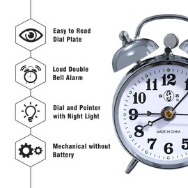 KEYPOWER Alarm Clock Mechanical Wind Twin Bell Double Bell Small