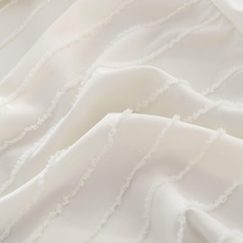 Boho Tufted Bed Skirt Twin Size- 14 Inch Drop Dust Ruffle Bed Skirts with Platform, Twin Size Bed Skirt Ruffled with Split Corners, Striped, Ivory, 14'' Twin