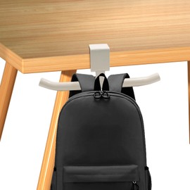 SnowTing Backpack Hanger for Table, Under Desk/Cabinet Iron Bag Organizer Hanger Clamp-on Backpack Hook for Office, Classroom, Dorm, Easy to Install, White