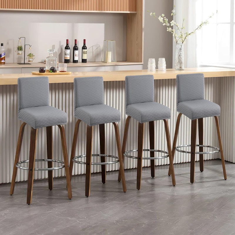 Bar Stool Covers Set of 4, Stretch Removable Plaid Barstools