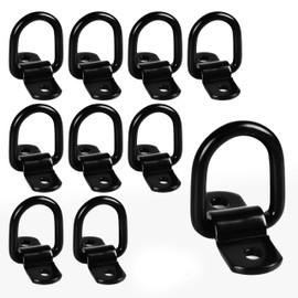 Cavo 10 PCS 1/4" Steel D-Ring Tie Down Anchors, 2400 lbs Heavy Duty Kit for Trailer Camper Pickup Van ATV SUV RV Boat Motorcycle, Cargo Hooks, Surface Mount Hooks, Trucks Bed Anchors, Black