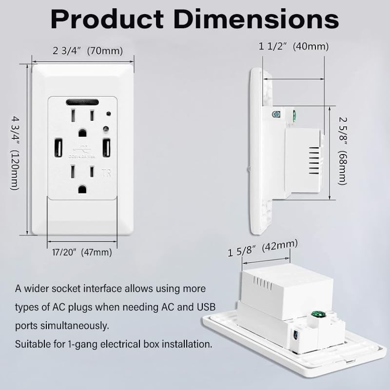 USB Outlet with Night Light, GreenCycle 15Amp Outlet Auto Sensor