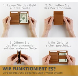 Hunterson Flat Leather Wallet for Men, Magic Wallet with RFID Protection, Wallet with Space for 8 Cards, 12 raspberry, Classic