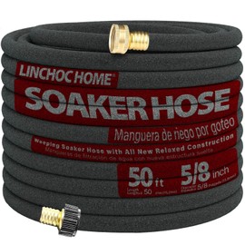 LINCHOC HOME Soaker Hose 50FT 5/8 Inch with Solid Brass Connectors, High Capacity Flexible Irrigation Hose for Gardens & Lawns