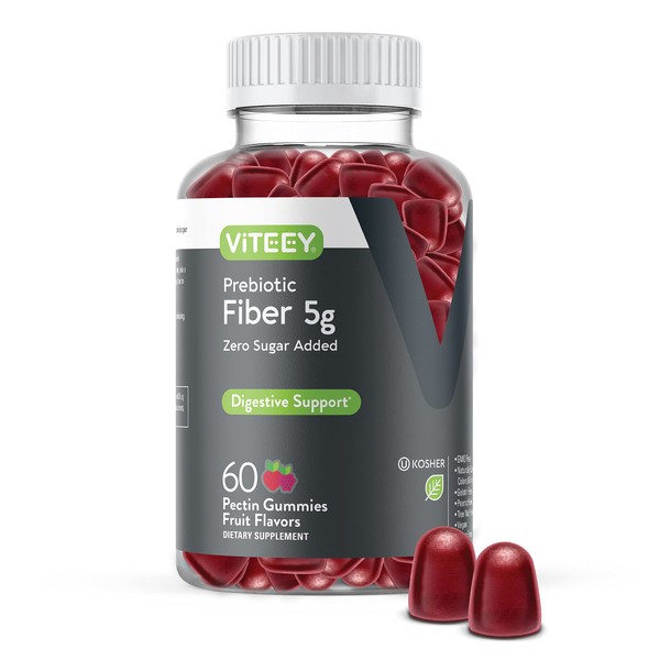 Prebiotic Fiber Gummies 5G - Zero Sugar Added - Supports Digestive Heath Regularity & Natural Weight Support, Vegan Dietary Supplement for Adults & Teens, Pectin Chewable Gummy Fruity Chews 60-1 Pack