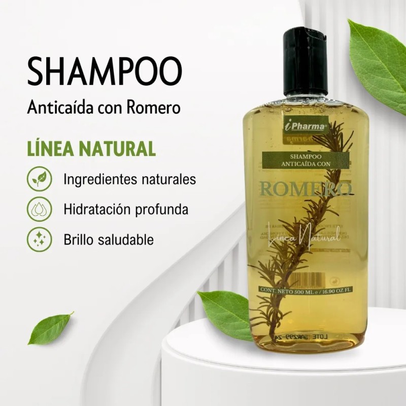 Ipharma Shampoo Anticaída Con Romero, Línea Natural, 500 Ml