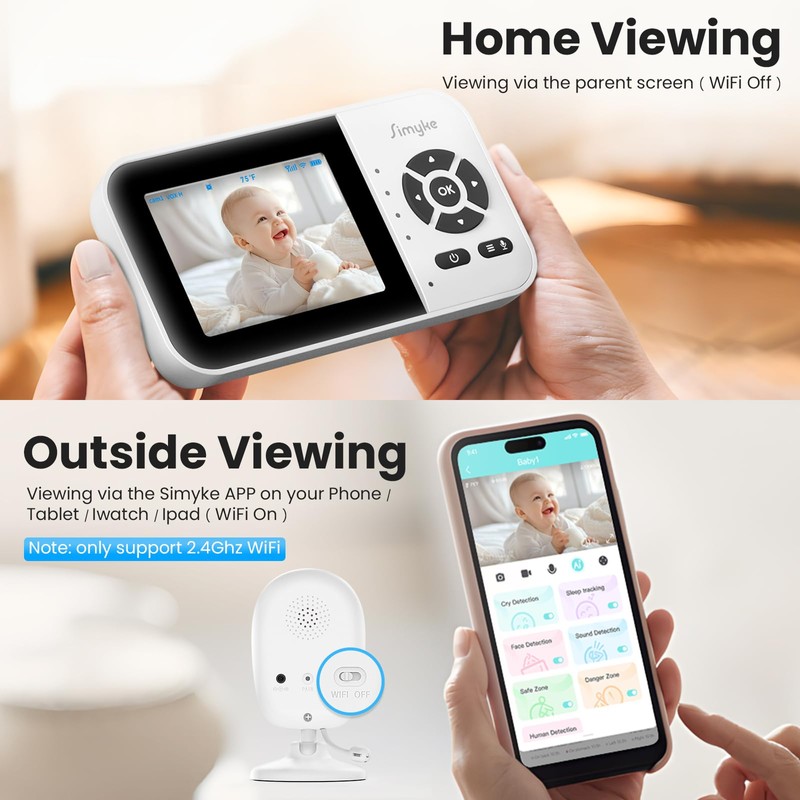 Simyke Smart Baby Monitor with 2 Cameras and Audio,App,Long Range,Night