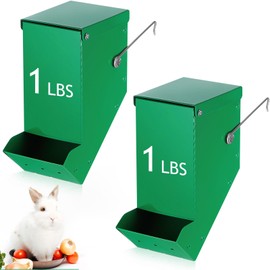 Maxcheck 2 Pcs Rabbit Feeder for Cages Small Animal Food Dispenser with Lid Metal Rabbit Feeders Outside for Guinea Pig(Green,3.2 Inches)