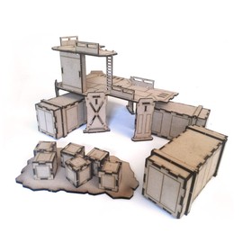 Pwork Wargames Industrial 04 - Backdrop Set for Miniatures in Scale 28 mm / 35 mm - Tabletop Miniatures Wargame 3D Landscape - MDF 3 mm