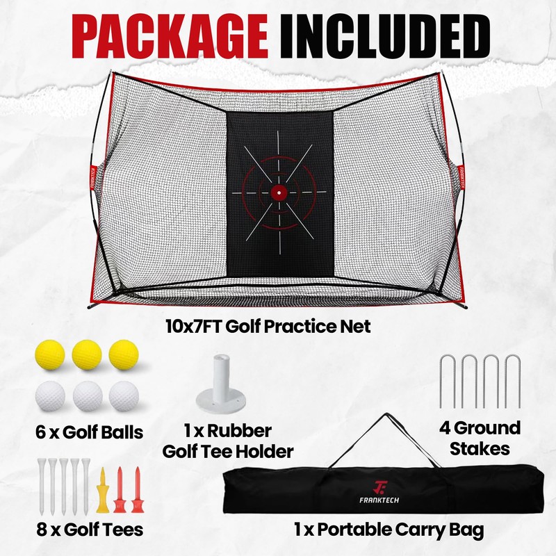 FRANKTECH Golf Net, 10x7ft Heavy Duty Practice Hitting Net for