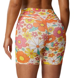 Aoxjox Trinity - Pantalones cortos de ciclismo para mujer, control de abdomen, cintura alta, ejercicio, gimnasio, correr, yoga, 6 pulgadas, Estampado (Flower Print), X-Small