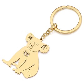 RAIDIN Stainless Steel Gold Silver Plated Cute Animal Key Ring Gifts for Women Girls Car Handbag Key Charms Accessories, Gold-048 Koala