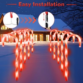 Christmas Candy Cane Pathway Makers Lights, 10 inch Set of 10 Candy Canes Lights Outdoor, Candy Cane Lights Christmas Decorations Outdoor