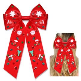 Vokone Christmas Hair Bows Jeweled Hair Bows for Women Girls Hair Ribbon Christmas Bows Snowflake Reindeer Hair Bows Clip Santa Xmas Holiday Hair Accessories for Women