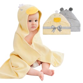 Softan 2 Pack Baby Hooded Towels, Premium Soft Cotton Baby Bath Towels with Hood, Extra Thick and Super Absorbent, Essential for Newborns, Infants and Toddlers (Yellow Duck & Grey Koala)