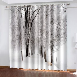 ANAZOZ Curtains Eyelet,2 x 34W x 54H IN,Blackout Curtains Window 2Pack Snowy Woods and Path Landscape Curtain Room Gray White