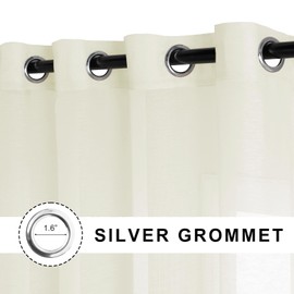JIUZHEN Ivory Sheer Curtains 90 Inches Long - Semi Transparent Light Filtering Grommet Window Drapes for Living Room/Balcony, 52Wx 90L, Set of 2 with Tiebacks
