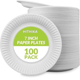 HITHIKA 7'' Paper Plates (100 Pack) | Biodegradable & Compostable | Heavy Duty White Party Plates | Disposable Tableware for Events, BBQs, and Gatherings. 18cm
