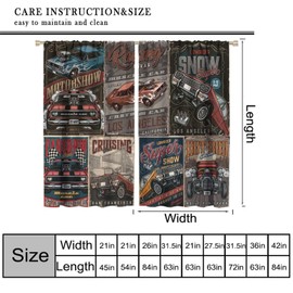 Retro Car Curtains, Vintage Wild and Cool Modified Car Culture Poster Pattern Window Treatments, Car Theme Print Blackout Drapes 2 Panel Set for Living Room Bedroom Kitchen21 W X 45" L