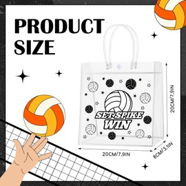 Pineraap 24Pcs Volleyball Clear PVC Gift Bags with Handles, Reusable Volleyball Goodie Bag, Sport Theme Treat Candy Bags for Games Day, Team Snacks, Baby Shower, Kids Birthday Party,7.9×7.9×3.1 In