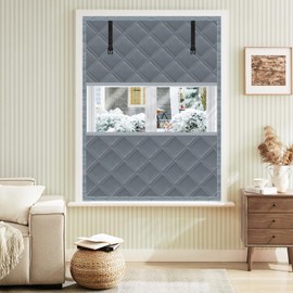 Skloopearg Winter Visible Insulated Window Curtain 39"x63", Oxford Cloth Thermal Insulated Window Cover with Buckles, Heavy Duty Window Insulation Kit Fits Windows up to 38"x62", Grey