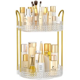 BOCONY Clear Makeup Organizer for Vanity, Rotating Perfume Organizer for Dresser Large Capacity Acrylic Skincare Makeup Storage Cosmetic Organizer Countertop 2 tier, Transparent