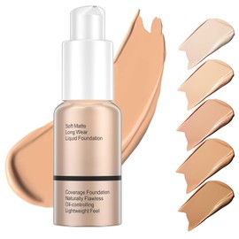 Foundation, 30 ml Full Coverage Foundation, Concealer Liquid Foundation, Full Coverage Flawless Cream Smooth, 24HR Matte Oil Control Concealer Make-up, 104 Buff Beige