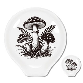 ANATTASOUL 2 Pieces Ceramic Spoon Rest 9 x 8.5 cm, Kitchen Food Elevator Spoon Holder Ceramic for Spatulas, Tongs, Gadgets, Coffee Spoons, Spoon Rest for Hot Plate, Kitchen Counter (Mushrooms and