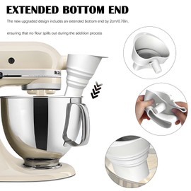 2026 Upgraded Flour Funnel for KitchenAid Stand Mixer, Silicone Foldable Long Pouring Chute for Artisan KSM150 5-Quart Tilt-Head Mixer, Anti-Spill Attachment with Hanging Hole (Blue)