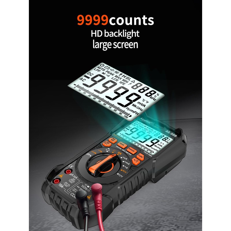 Aicevoos Multimeter Digital Multimeter, 9999 Counts DC AC Voltmeter and