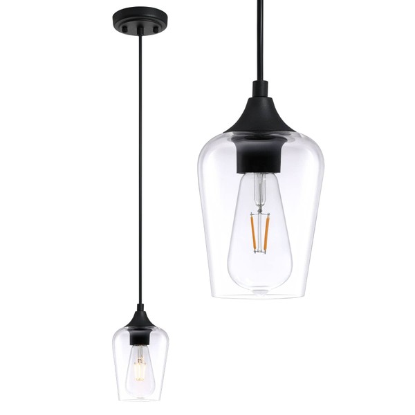 VONLUCE Black Pendant Light for Kitchen Island, Pendant Light Fixture w/Hanging Cord for Bedroom & Hallway, Kitchen Pendant Lighting Over Island with Clear Glass Shade