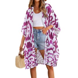 Womens Swimsuit Coverups Summer Loose Cardigans for Swimwear Lightweight Beach Kimono(Chic Purple,XL)
