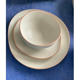 Dafuceramic Stoneware Dinnerware Set for 4, 12 Piece Plates and Bowls Set with Glazed Rim,Chip & Scratch Resistant Plates Sets, Dishwasher Microwave Safe Dishes (Light Beige)