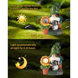 iStatue - Gnomos de jardín para exteriores, estatua de resina con regadera LED de girasol, decoración de patio para césped, regalos únicos de hadas (gnomo de 8 pulgadas)