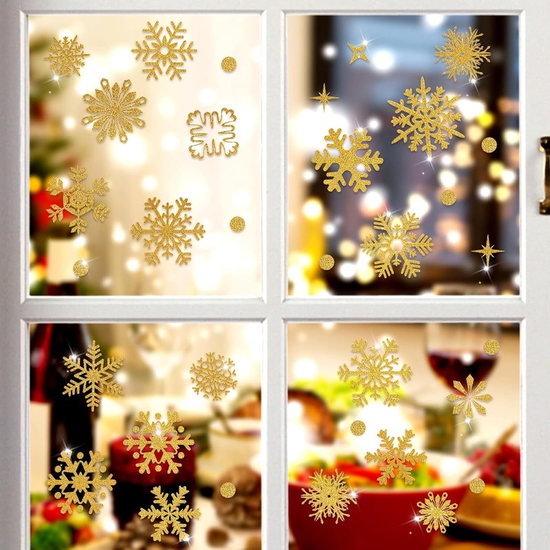 Pack of 9 Christmas Window Stickers (Gold Snowflake)