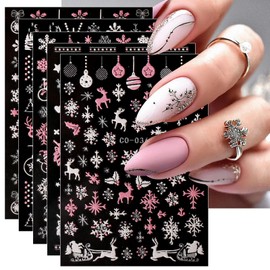 JMEOWIO Nagelsticker Weihnachten Glitzer 12 Blatt Nail Art Sticker Selbstklebend Nagelaufkleber Schneeflocke Winterurlaub Silber Dekoration Nageldesign Zubehör