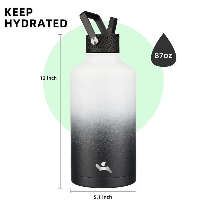Konokyo Insulated Water Bottle with Straw,87 oz 3 Lids Water