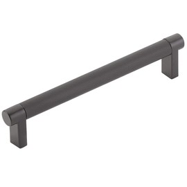 Emtek Select Knurled Cabinet Pull with Flat Black (US19) Stem Finish - Choice of Size - 84055.RECUS15.KNUS19 - Center-to-Center: 6"