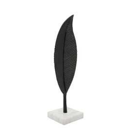 Sagebrook Home 19" Metal Leaf Sculpture - Contemporary Black Aluminum Decorative Palm Leaf Statue on Marble Base for Home or Office Table Decor