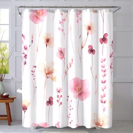 COSEVIER Pink Floral Shower Curtain, Watercolor Flower Shower Curtains for Bathroom, Modern Minimalist Waterproof Fabric Bath Decoration 72x72 Inch
