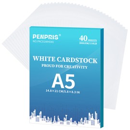 300gsm White Cardstock - 40 Sheets A5 Size Cardboard Paper Cover Card Stock 110lb Heavyweight Paper Thick Paper for DIY Card Making,Invitations,Postcards,Business Cards PAC01WH040