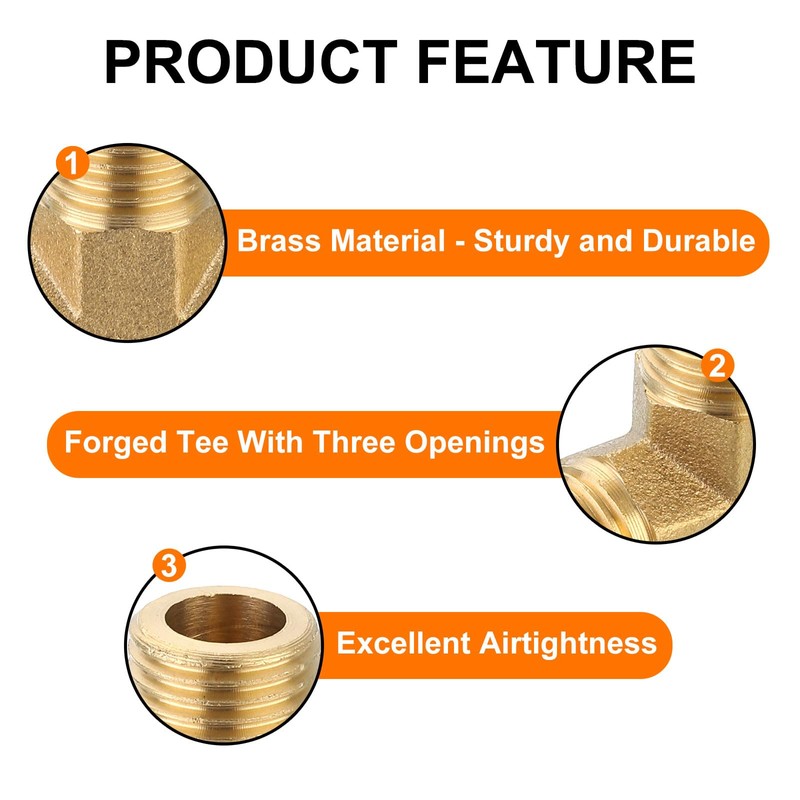 QUARKZMAN Brass Tee Pipe Fitting, 1/4" x 1/4" x 1/4"