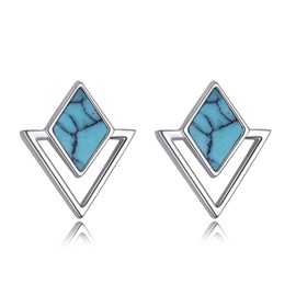 Turquoise Stud Earrings Sterling Silver Triangle Turquoise Geometric Earrings Jewellery for Women Girls (Turquoise Stud Earrings)