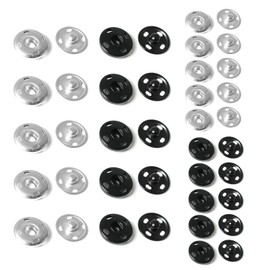 Press Studs Snap Fasteners, 20 Sets Sew on Snap Buttons Metal Clothes Poppers Fastener Black Silver Press Stud for Clothing Sewing-8.5 mm 12mm