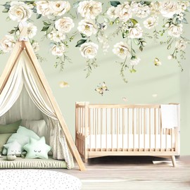 decalmile Wall Sticker Flowers White Large Wall Sticker Hanging Vine Flowers Leaves Wall Sticker Children's Room Girls Bedroom Living Room Wall Decoration