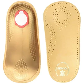 BERGAL Men's Perfect Plus 3/4 Leather Insoles Ultralight Orthotic, Tan leather